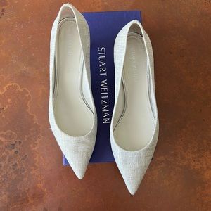 Stuart Weitzman pumps kitten heel gray silver canvas pointy toe sz 10
